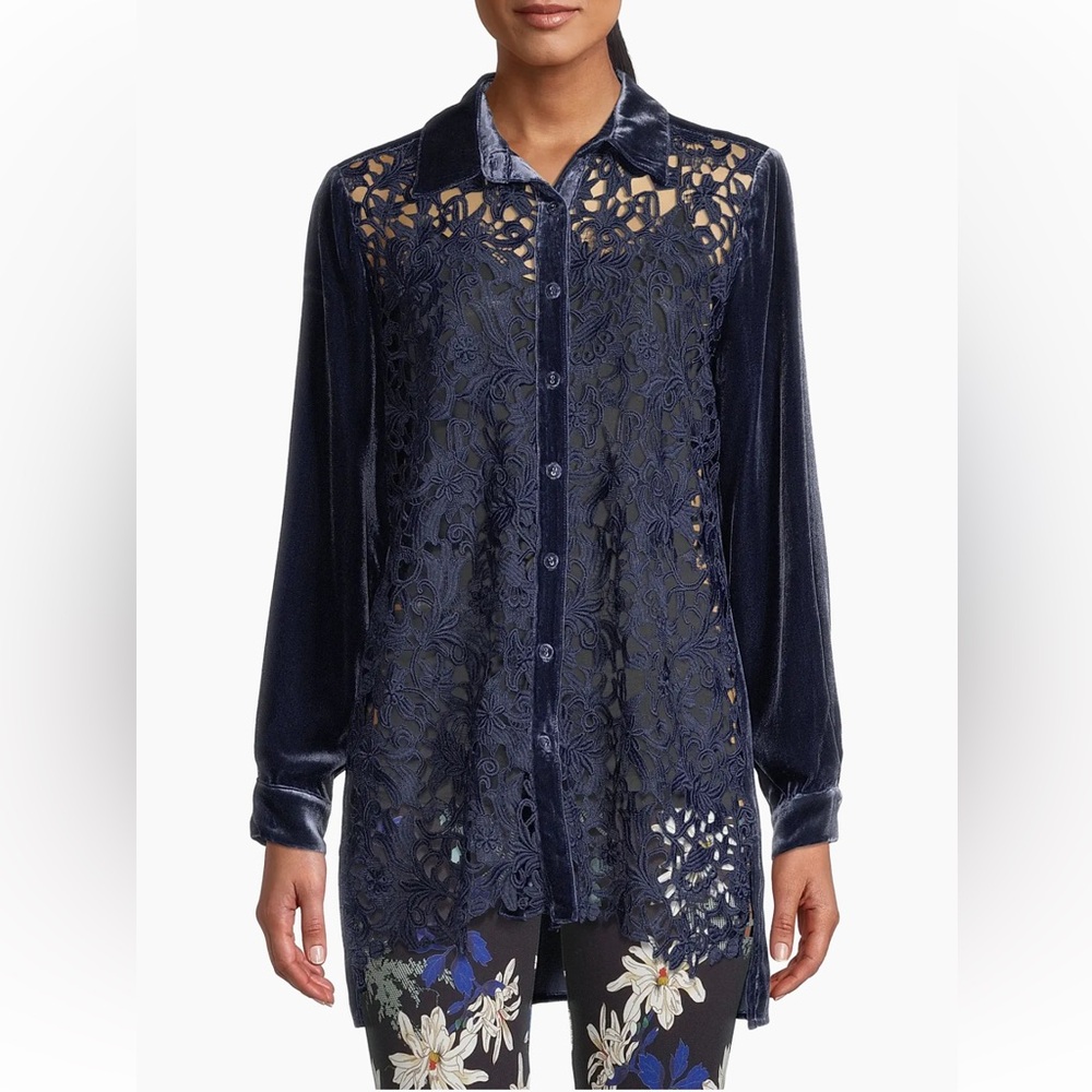 Johnny Was Flicka Button Down Shirt Navy